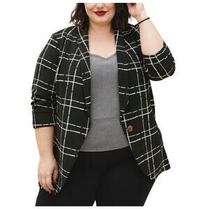 Shein Curve windowpane single‑button blazer black – 1XL – LOOK MPCPBJ